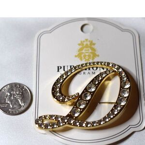 NIP Pure Honey Gold Tone Initial Letter D Fashion  2" Pin/ Brooch